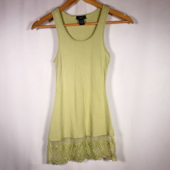 Rue21 Tops - Rue21 Y2K Lace Trim Tank Top Womens Medium Fairy Festival Sheer Boho Green